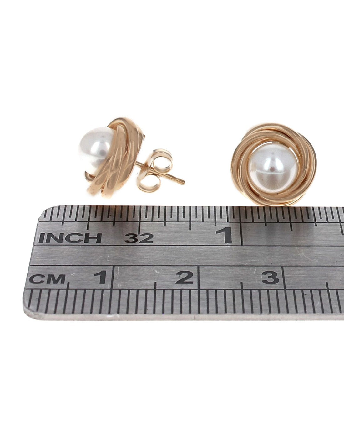 Bypass Circle Pearl Stud Earrings