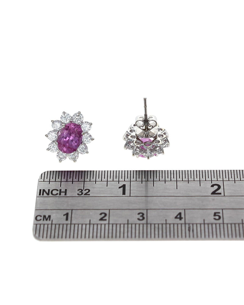 Pink Sapphire and Diamond Halo Stud Earrings