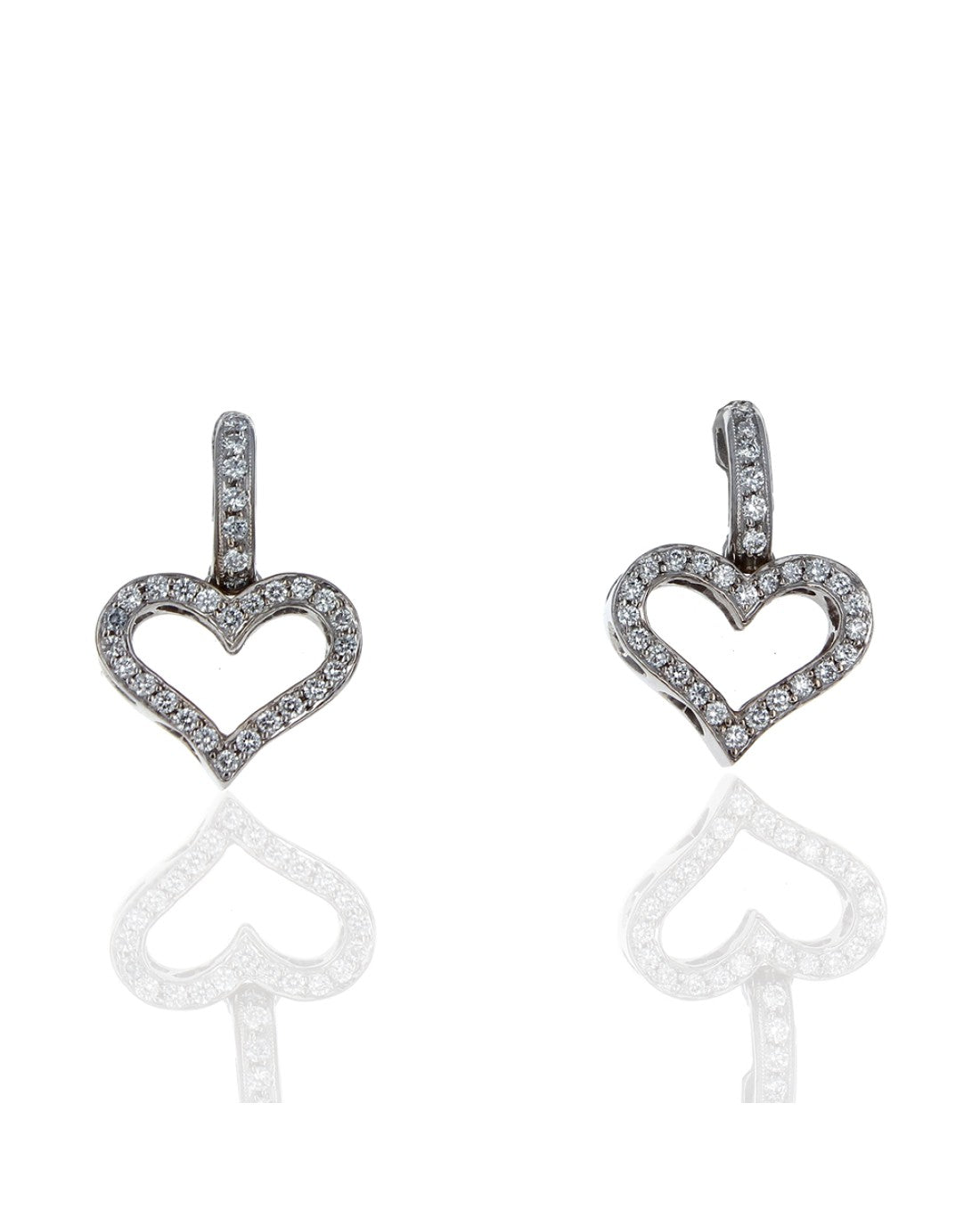 Diamond Open Heart Drop Earrings in White Gold