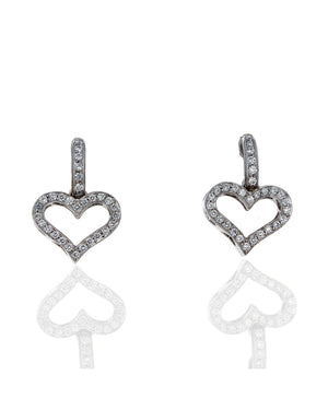 Diamond Open Heart Drop Earrings in White Gold