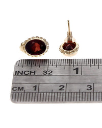 Oval Garnet Stud Earrings in Yellow Gold