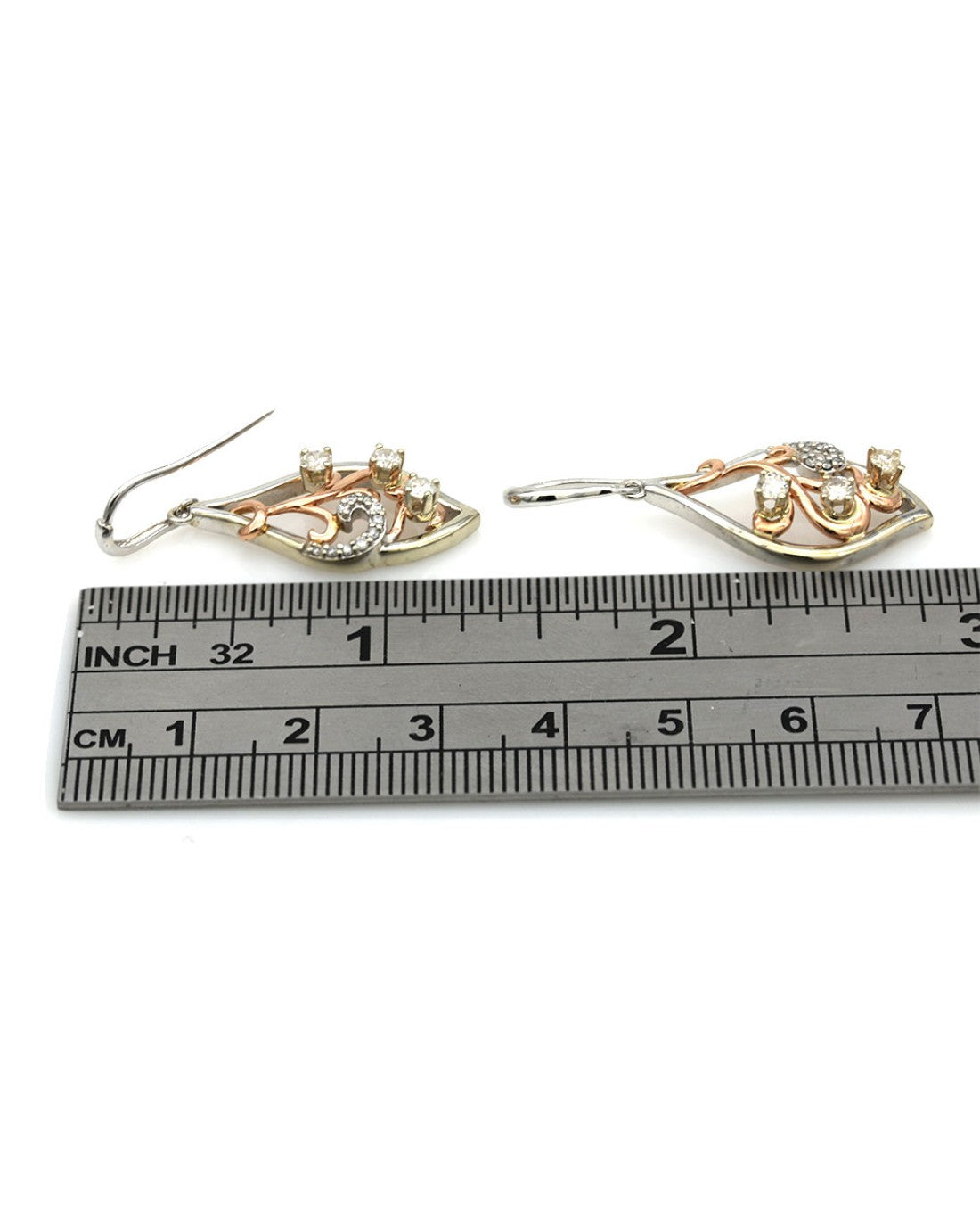 Diamond Scroll Earrings in White and Rose Gold