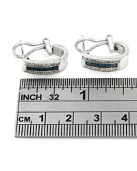 White and Irradiated Blue Diamond J Earrings in White Gold
