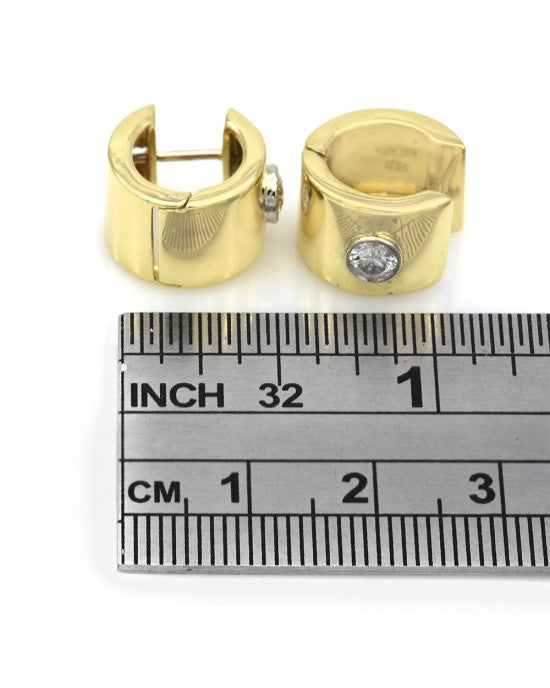 Wide Diamond Huggie Earrings in White and Yellow Gold