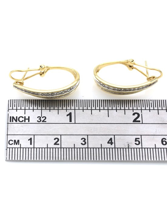 2 Row Tapered, Elongated Diamond Hoops in White and Yellow Gold