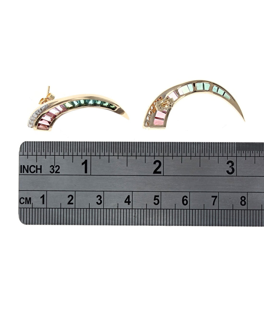 Pink and Green Tourmaline and Diamond Graduated Earrings