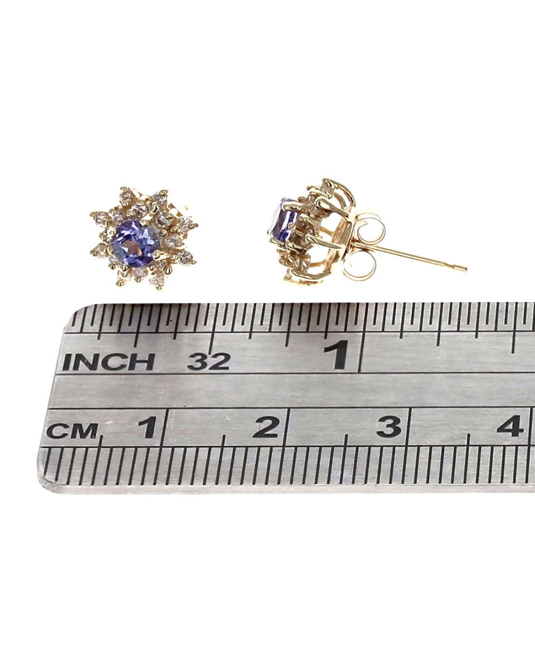 Tanzanite and Diamond Cluster Earrings in Yellow Gold