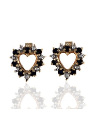 Blue Sapphire and Diamond Accent Open Heart Stud Earrings in White and Yellow Gold
