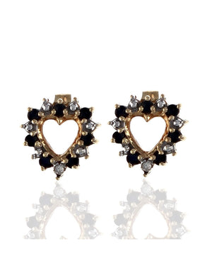 Blue Sapphire and Diamond Accent Open Heart Stud Earrings in White and Yellow Gold