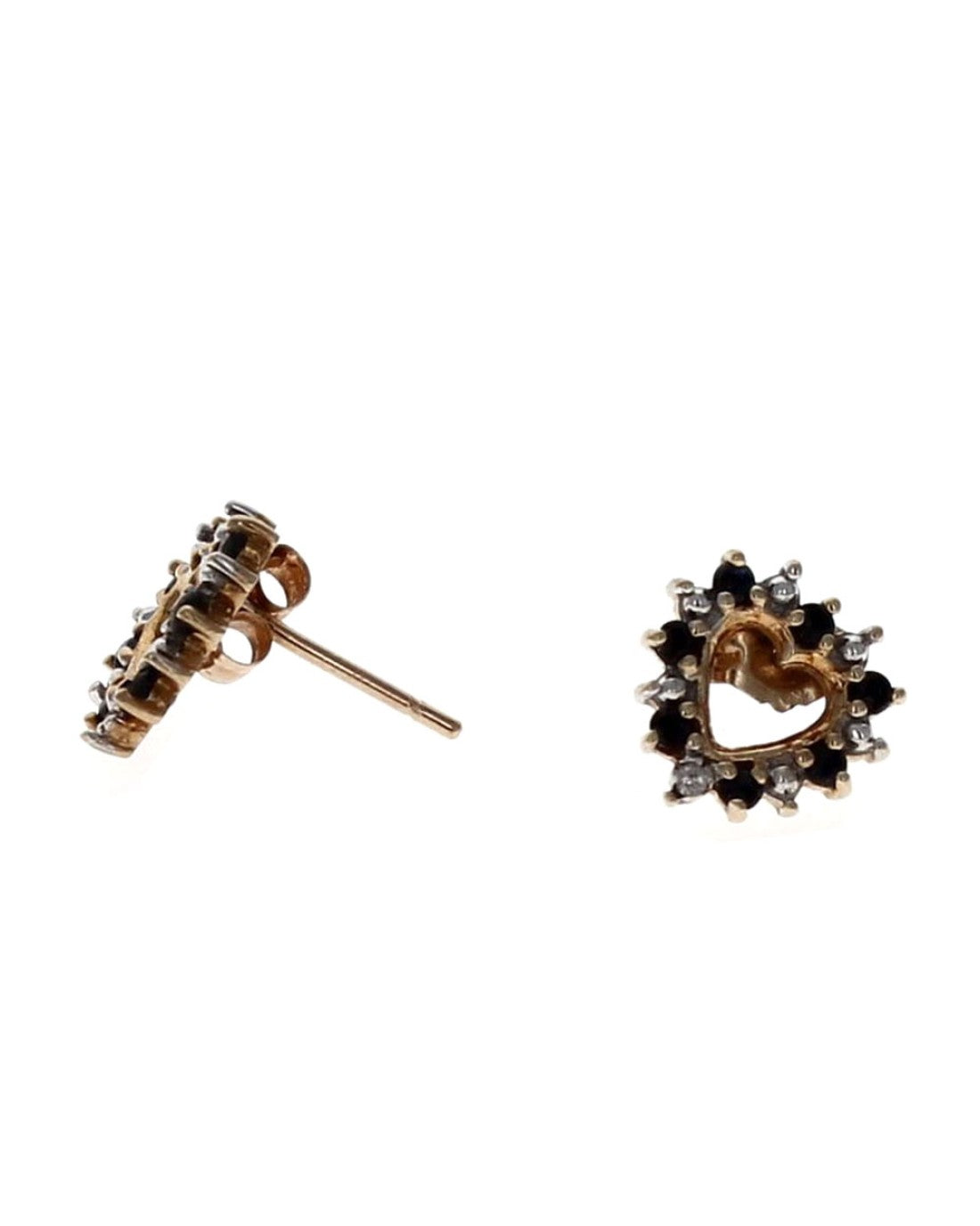 Blue Sapphire and Diamond Accent Open Heart Stud Earrings in White and Yellow Gold