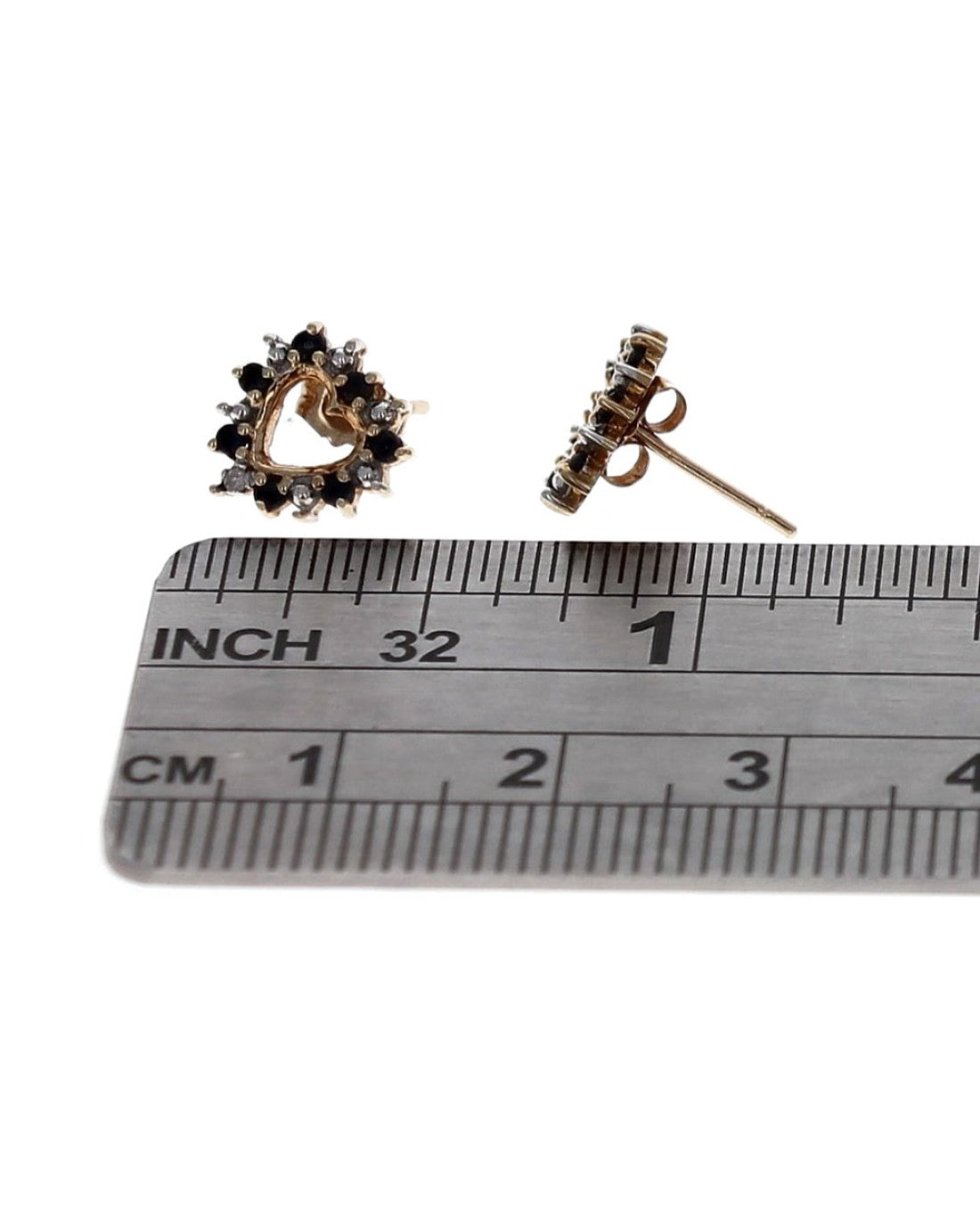Blue Sapphire and Diamond Accent Open Heart Stud Earrings in White and Yellow Gold