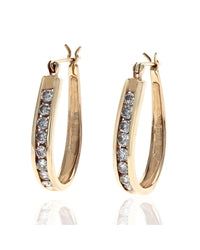 Diamond Elongated Oval Hoop Earrings in Yellow Gold