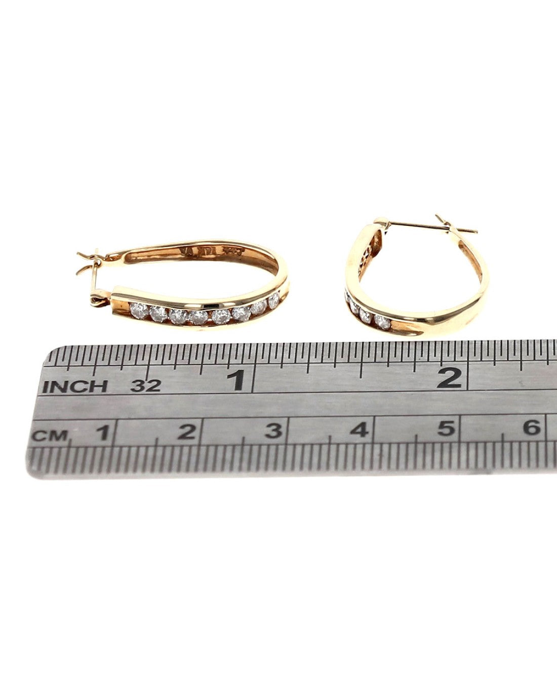 Diamond Elongated Oval Hoop Earrings in Yellow Gold