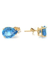 Blue Topaz and Diamond Accent Stud Earrings in Yellow Gold
