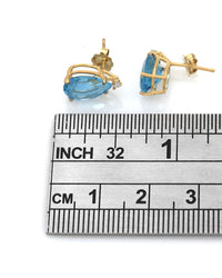 Blue Topaz and Diamond Accent Stud Earrings in Yellow Gold