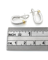 Diamond Fluted Accent Half Hoop Earrings in White and Yellow Gold