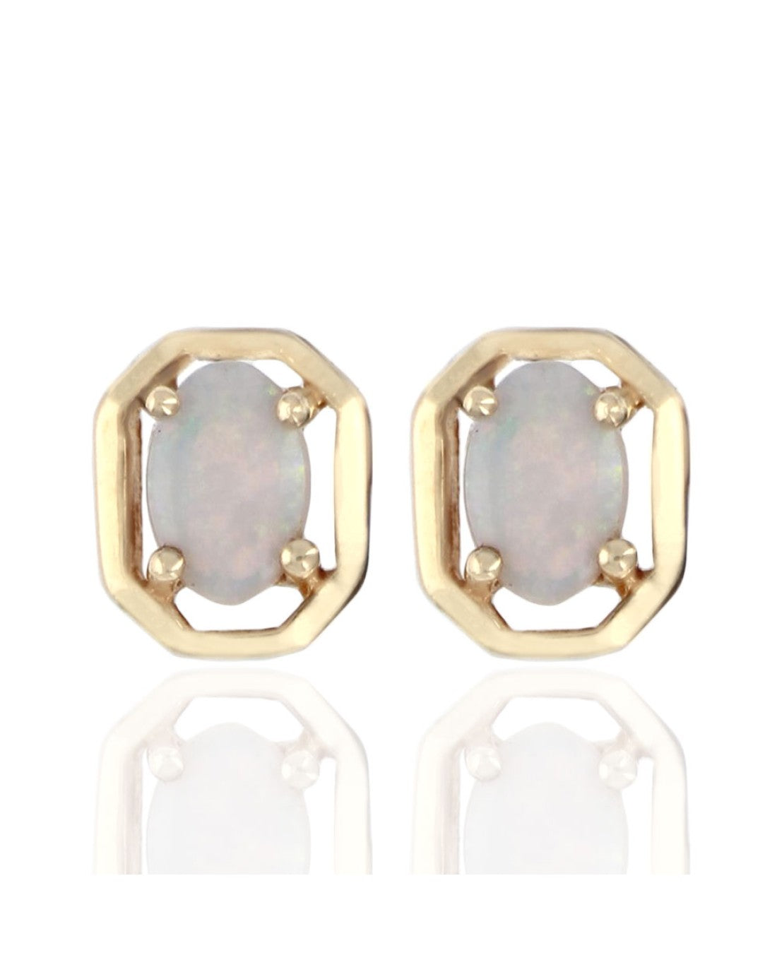 Opal Octagon Framed Stud Earrings in Yellow Gold