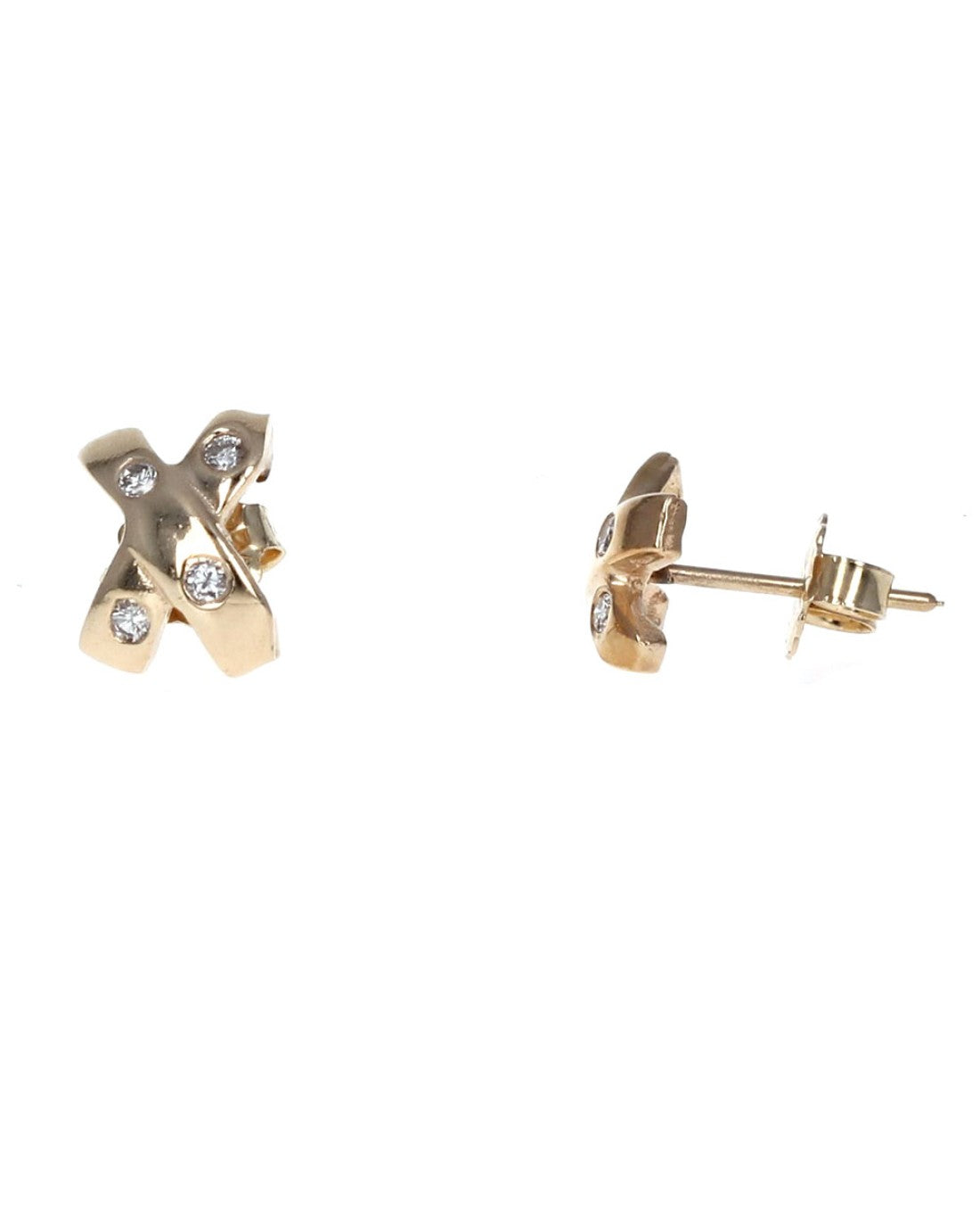 Diamond X Stud Earrings in Yellow Gold