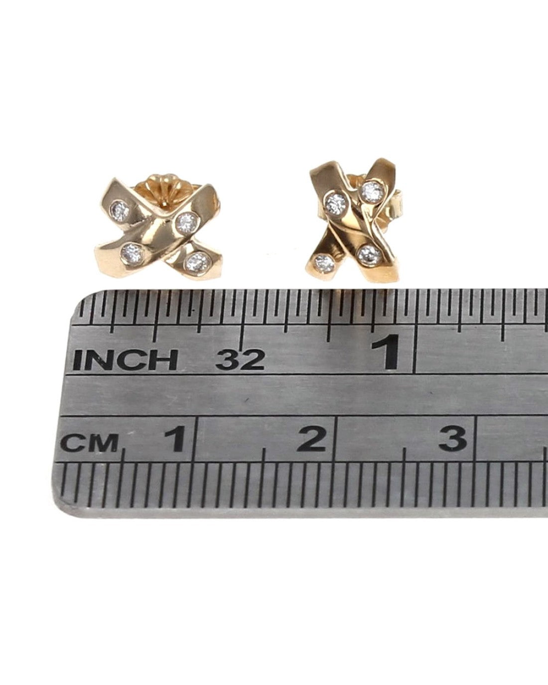 Diamond X Stud Earrings in Yellow Gold