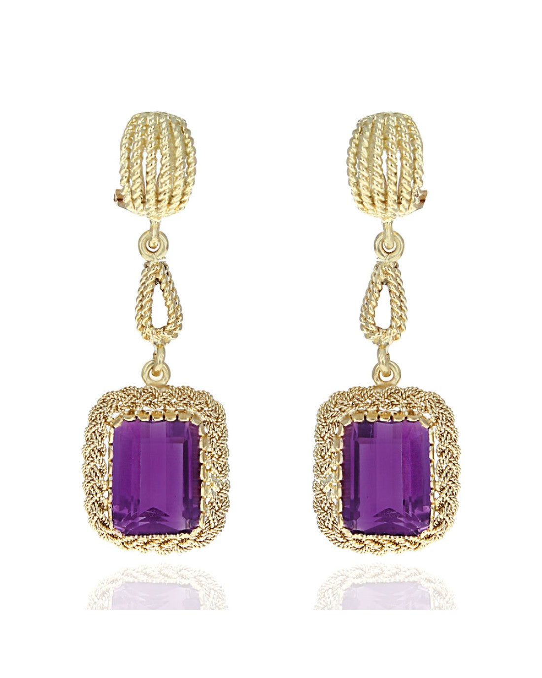 Amethyst Dangle Earrings in Gold