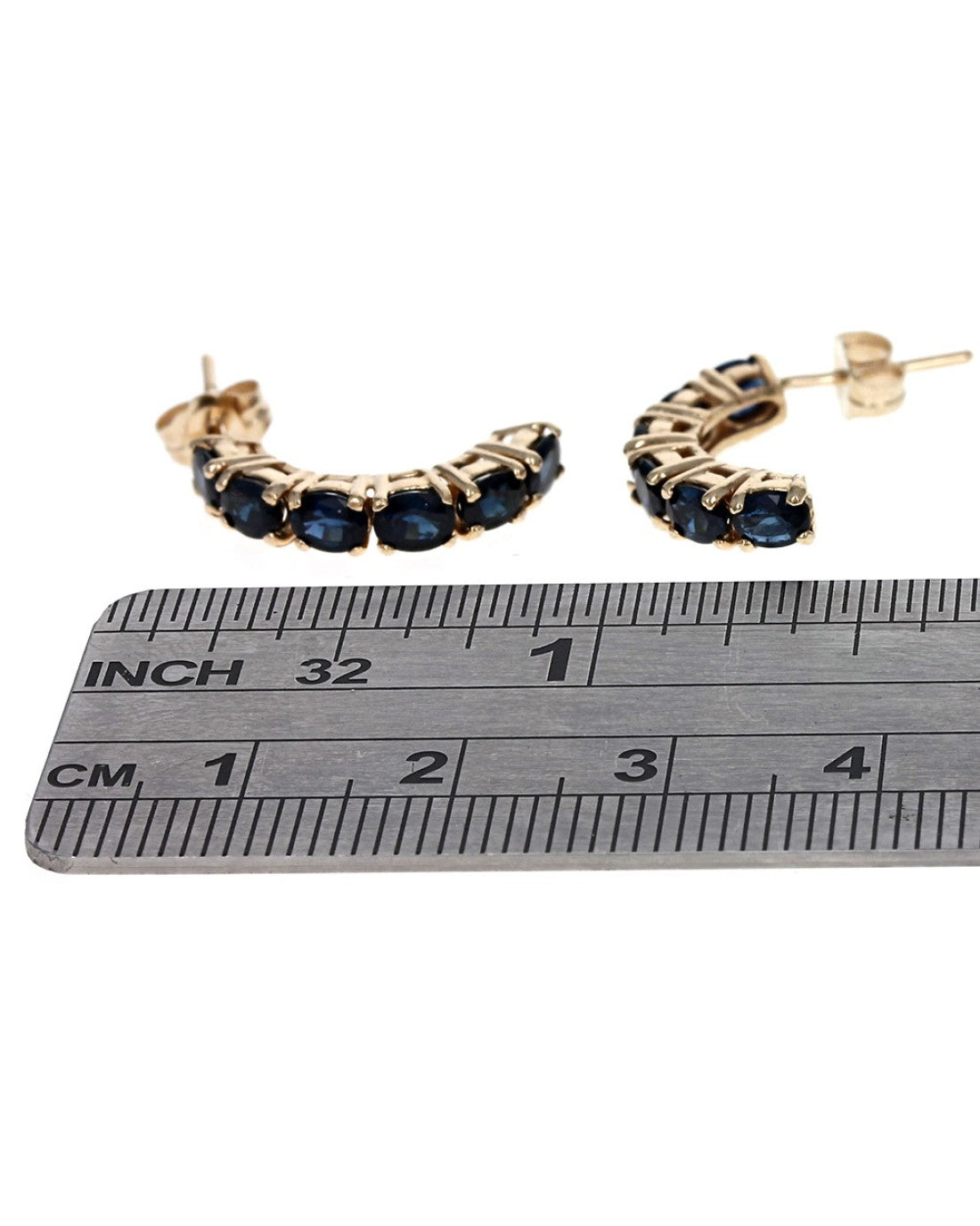 Blue Sapphire Half Hoop Earrings in Yellow Gold