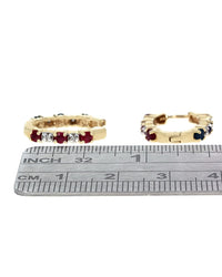 Alternating Ruby, Sapphire and Diamond Earrings
