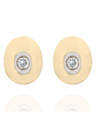 Diamond Oval Stud Earrings in White and Yellow Gold