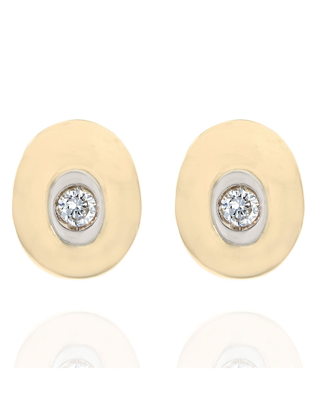 Diamond Oval Stud Earrings in White and Yellow Gold