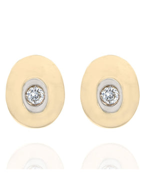 Diamond Oval Stud Earrings in White and Yellow Gold