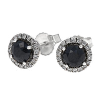 Black Diamond Halo Stud Earrings in White Gold