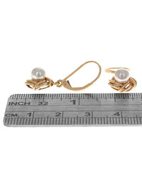 Pearl Knot Drop Earrings in Yellow Gold