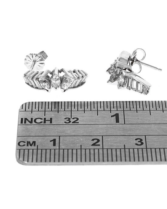 Marquise and Baguette Diamond Curved Earrings
