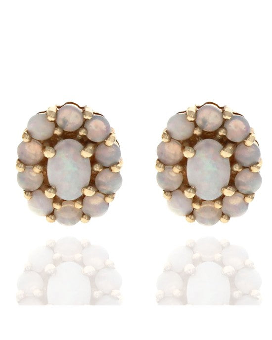 Opal Cluster Stud Earrings in Yellow Gold