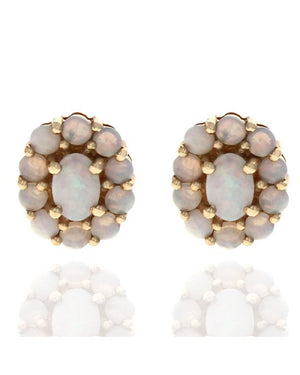 Opal Cluster Stud Earrings in Yellow Gold