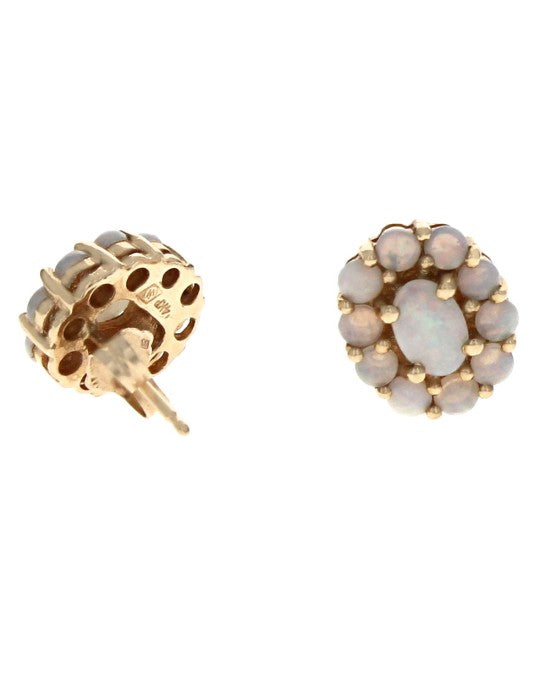 Opal Cluster Stud Earrings in Yellow Gold