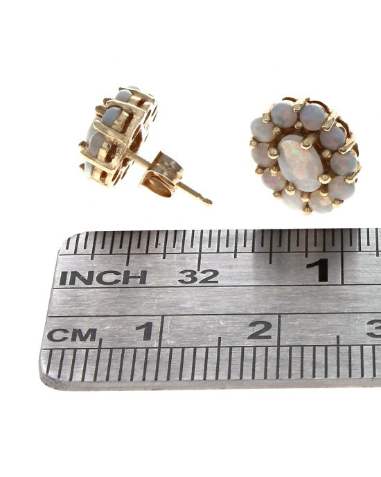 Opal Cluster Stud Earrings in Yellow Gold