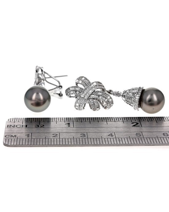 Bronze Tahitian Pearl and Diamond Dangle Earrings