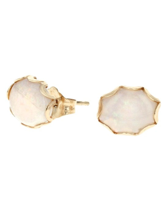 Oval Australian White Opal Stud Earrings in Yellow Gold