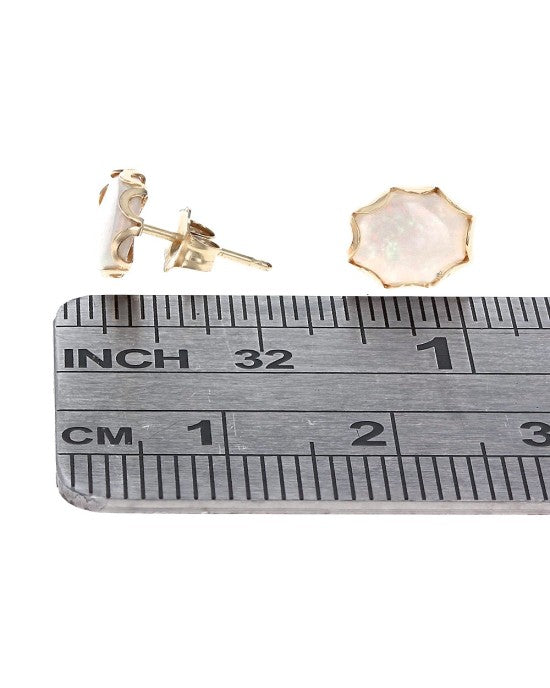 Oval Australian White Opal Stud Earrings in Yellow Gold