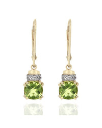 Peridot Cushion and Diamond Accent Drop Earrings