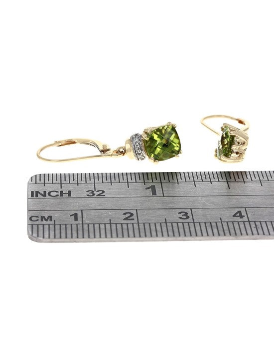 Peridot Cushion and Diamond Accent Drop Earrings