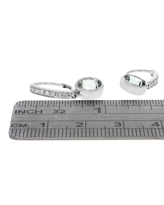 Prasiolite and Diamond Drop Earrings in White Gold