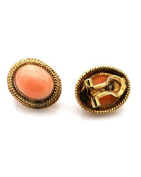 Pink Coral Rope Accent Button Earrings in Yellow Gold