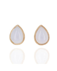 White Jadeite Stud Earrings in Yellow Gold