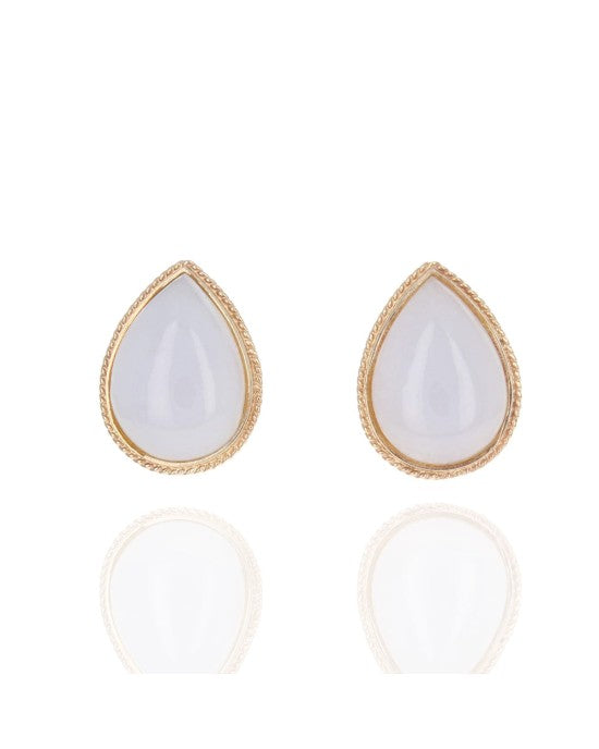 White Jadeite Stud Earrings in Yellow Gold