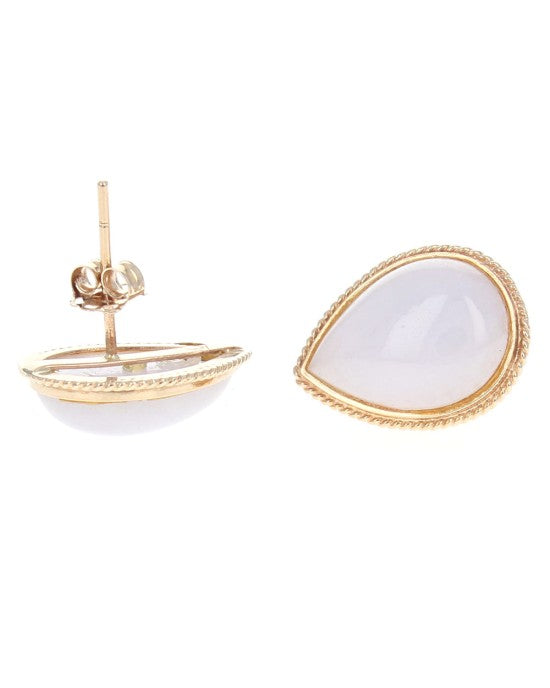 White Jadeite Stud Earrings in Yellow Gold