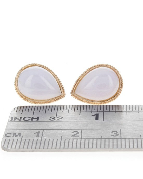 White Jadeite Stud Earrings in Yellow Gold