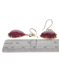 Ruby Slice and Pearl Drop Earrings