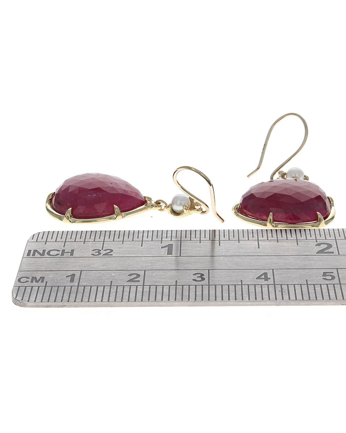 Ruby Slice and Pearl Drop Earrings