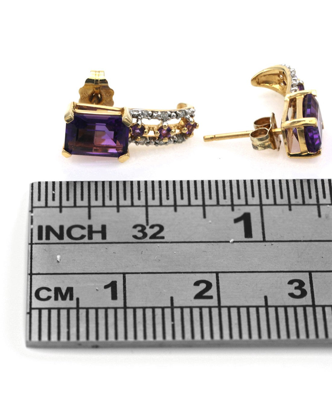Amethyst and Diamond 'J' Earrings in Yellow Gold